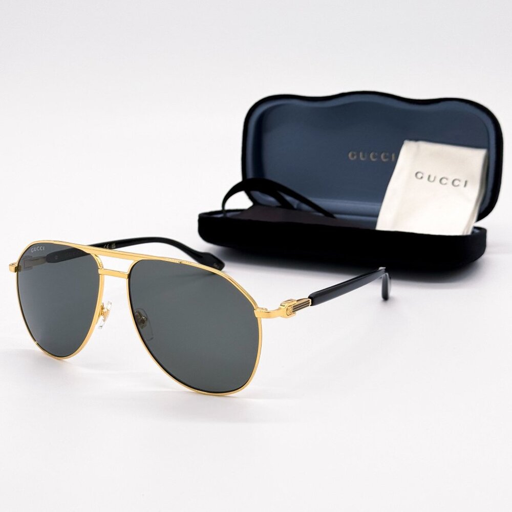 NEW GUCCI SUNGLASSES GG1220S 001 BLACK/GOLD UNISEX EYEWEAR - Picture 1 of 11